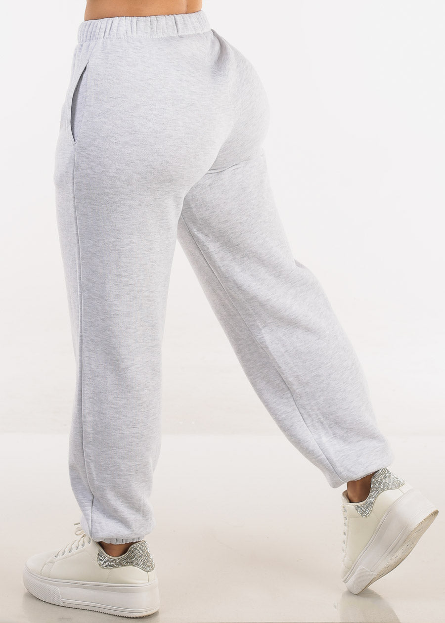 High Waisted Fleece Jogger Pants Light Grey