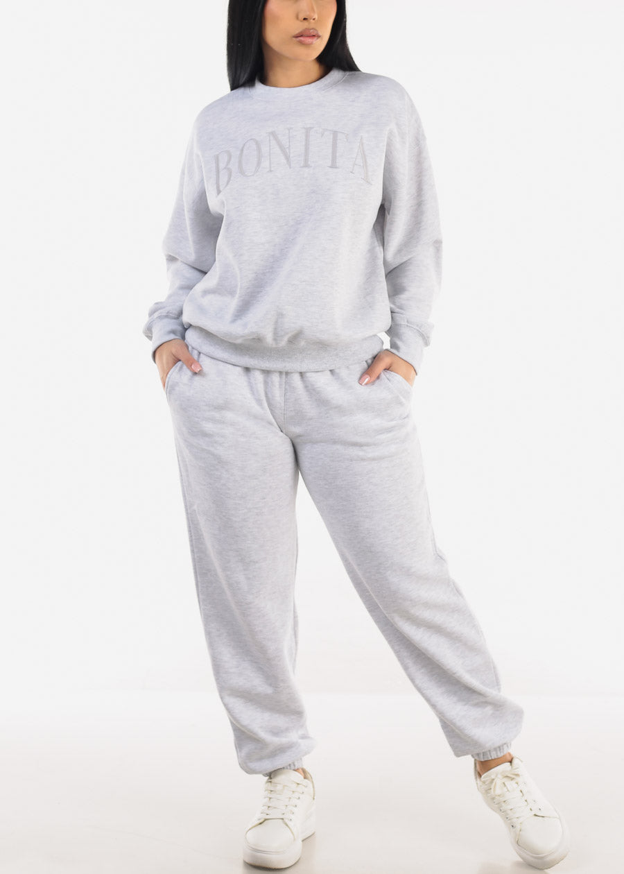 High Waisted Fleece Jogger Pants Light Grey