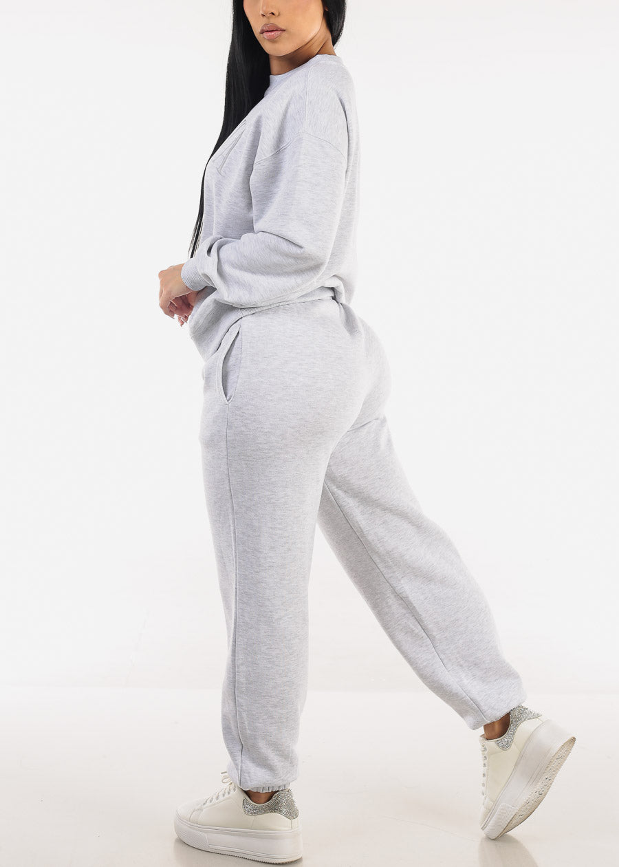 High Waisted Fleece Jogger Pants Light Grey