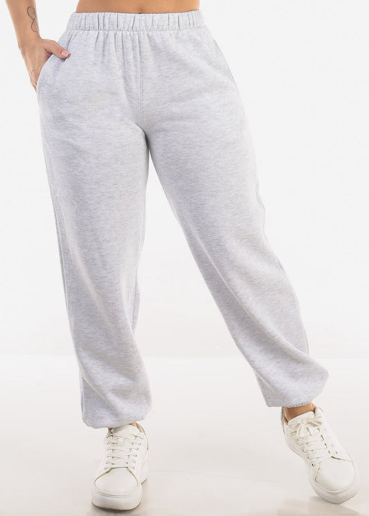 High Waisted Fleece Jogger Pants Light Grey