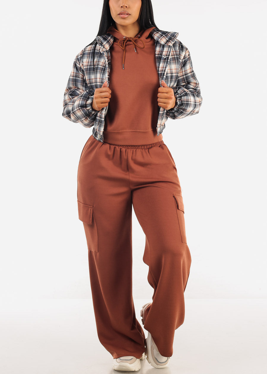 Super High Waist Wide Leg Cargo Pants Brown