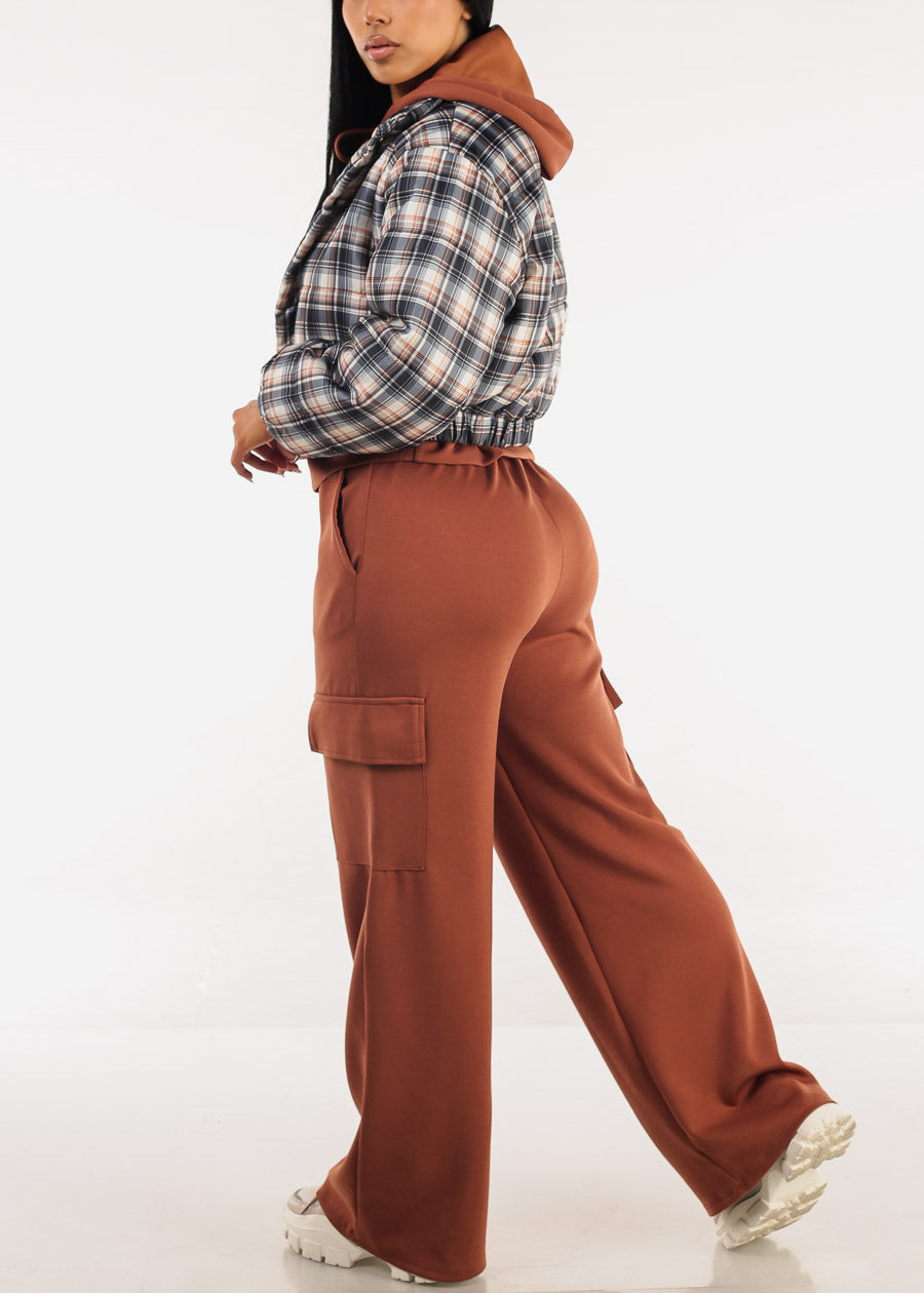 Super High Waist Wide Leg Cargo Pants Brown