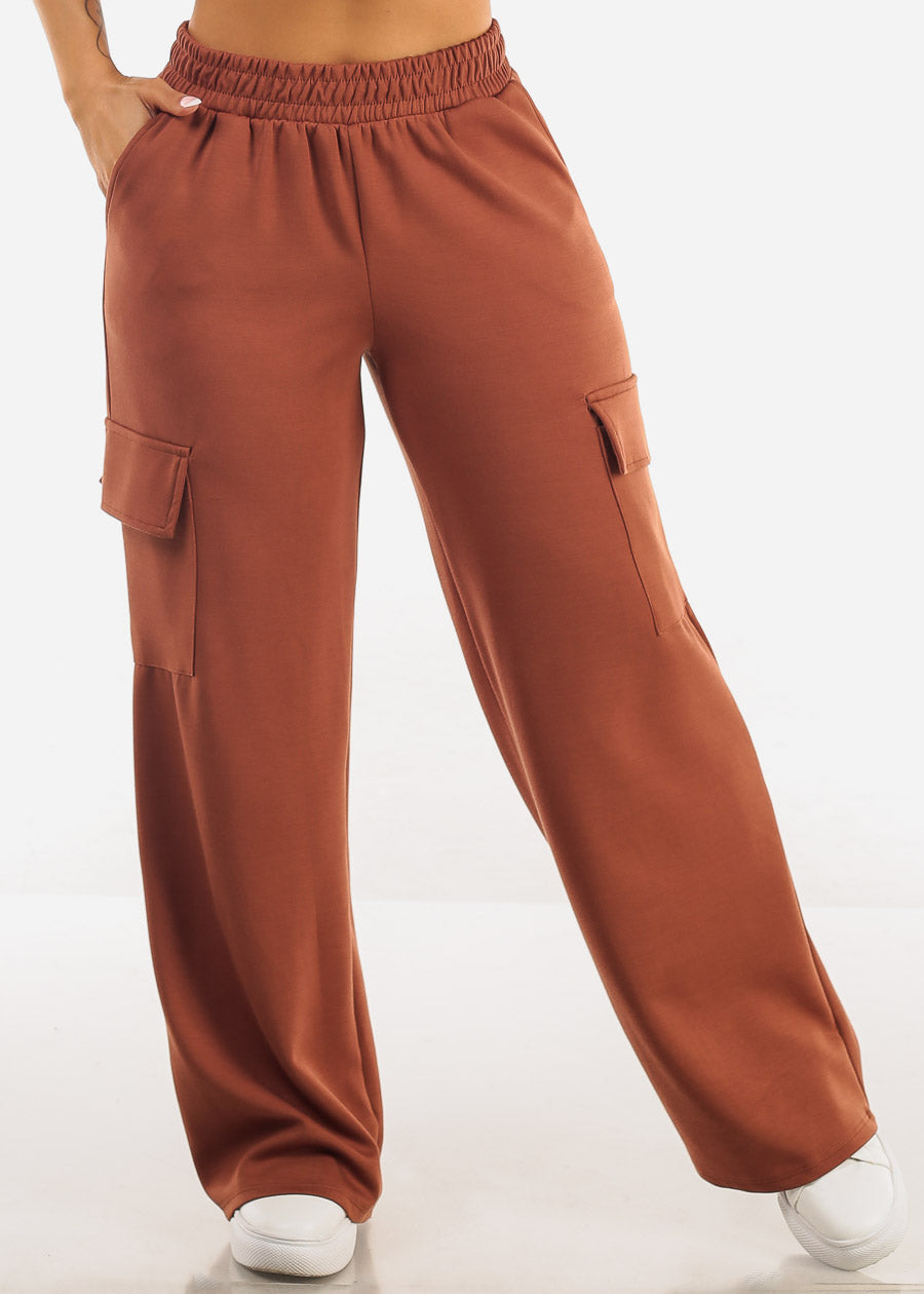 Super High Waist Wide Leg Cargo Pants Brown