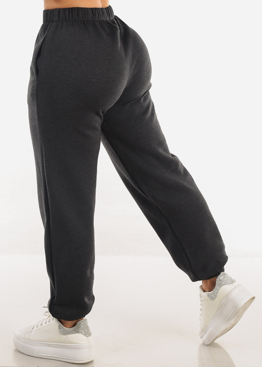 High Waisted Fleece Jogger Pants Charcoal