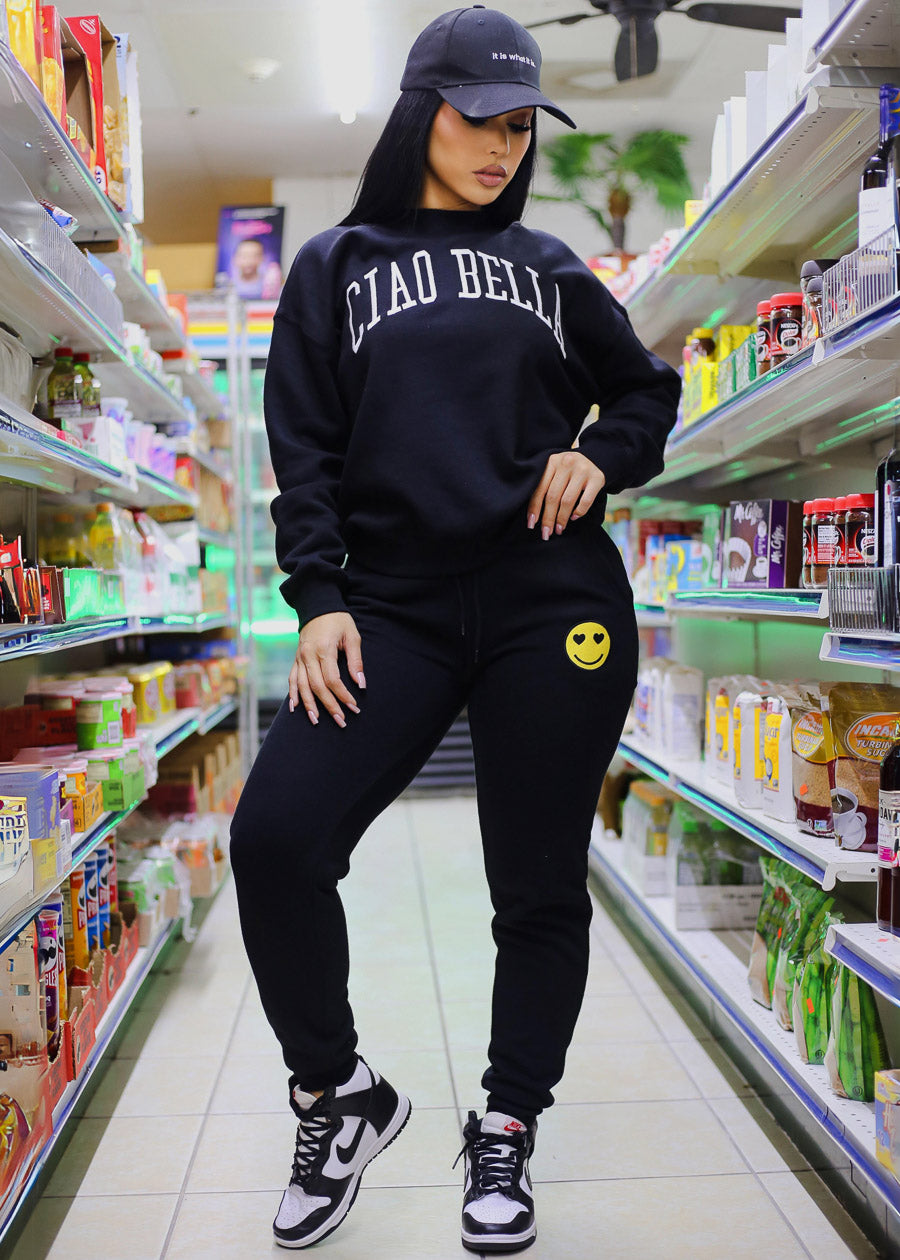 Black Drawstring Waist Fleece Jogger Pants