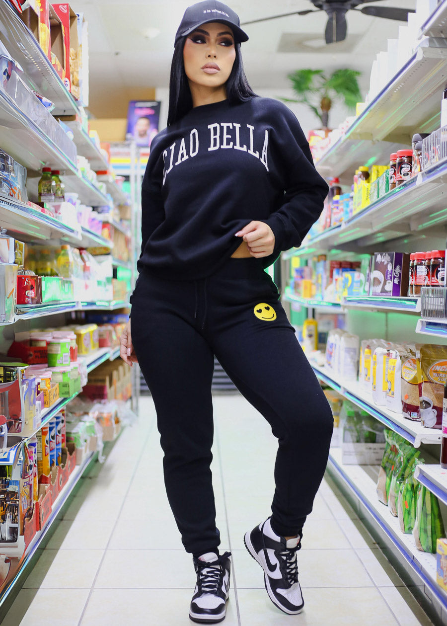 Black Drawstring Waist Fleece Jogger Pants