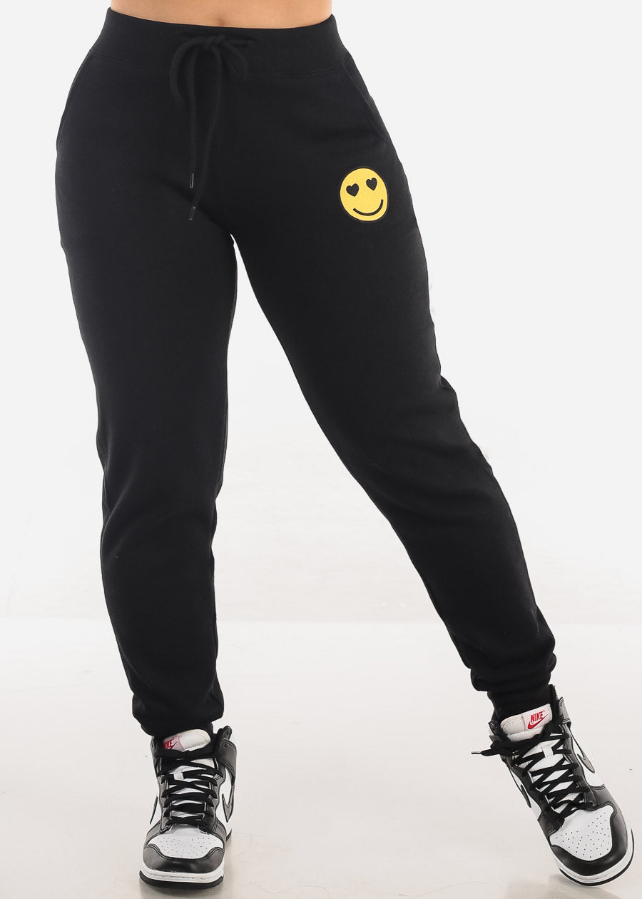 Black Drawstring Waist Fleece Jogger Pants