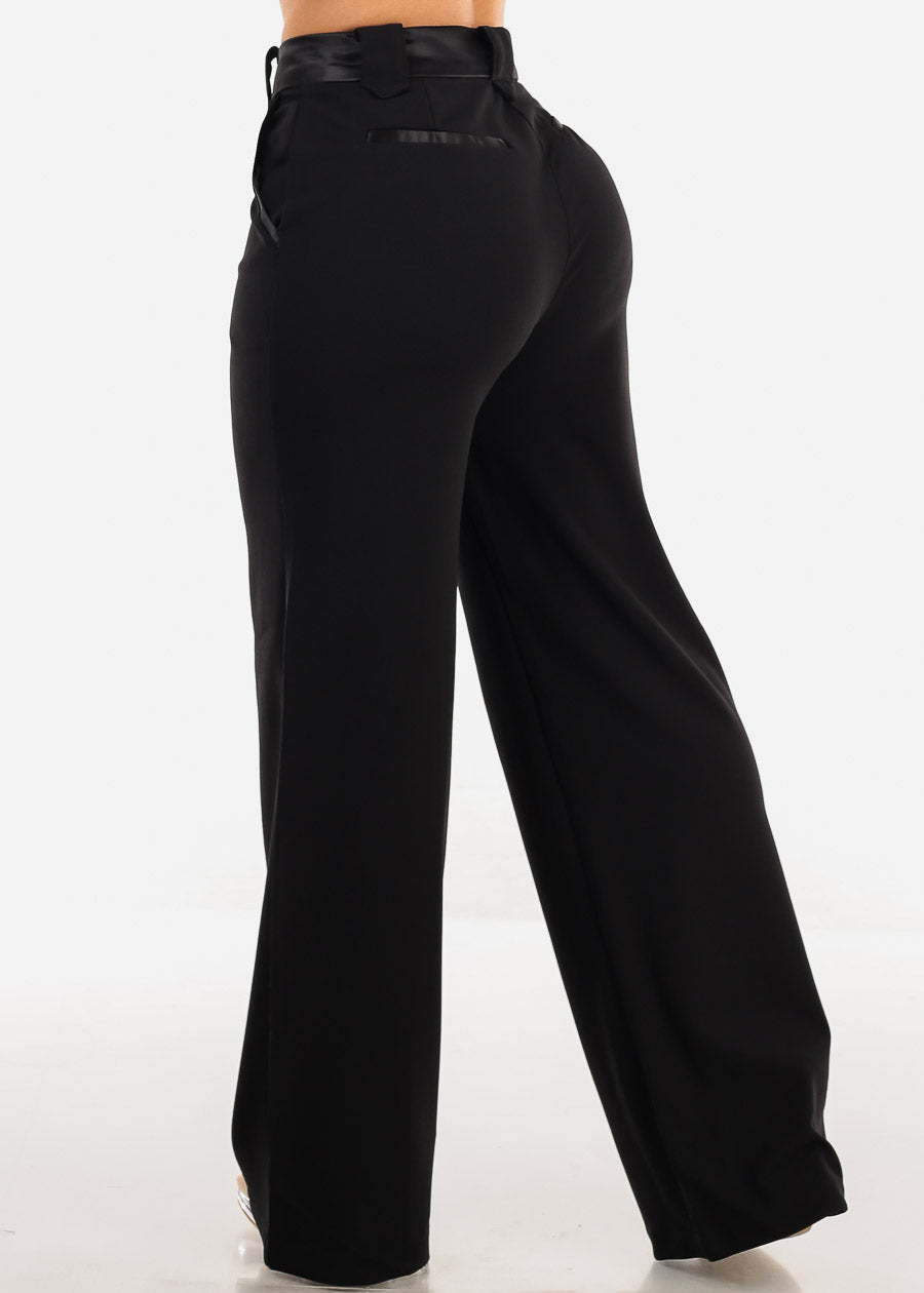 Black Wide Leg Stretch Dress Pants