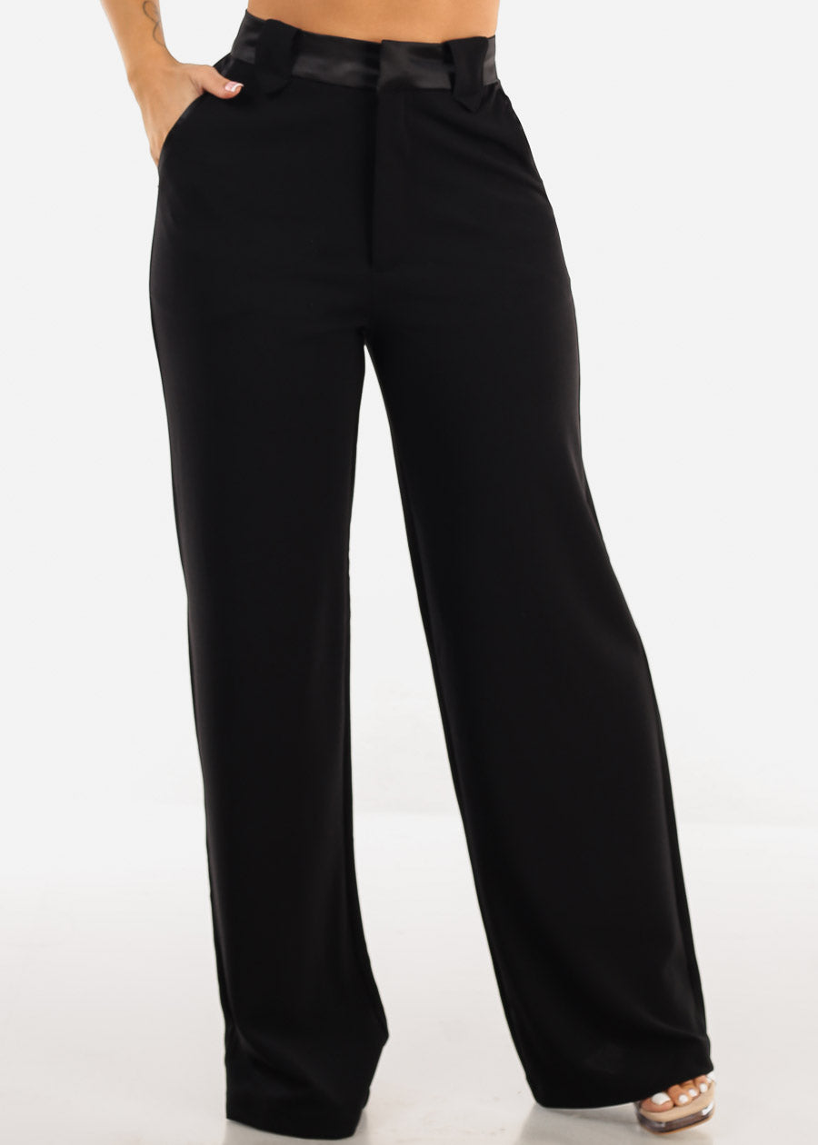 Women's Super High Waisted Black Dress Pants - Wide Legged Dressy Pants ...