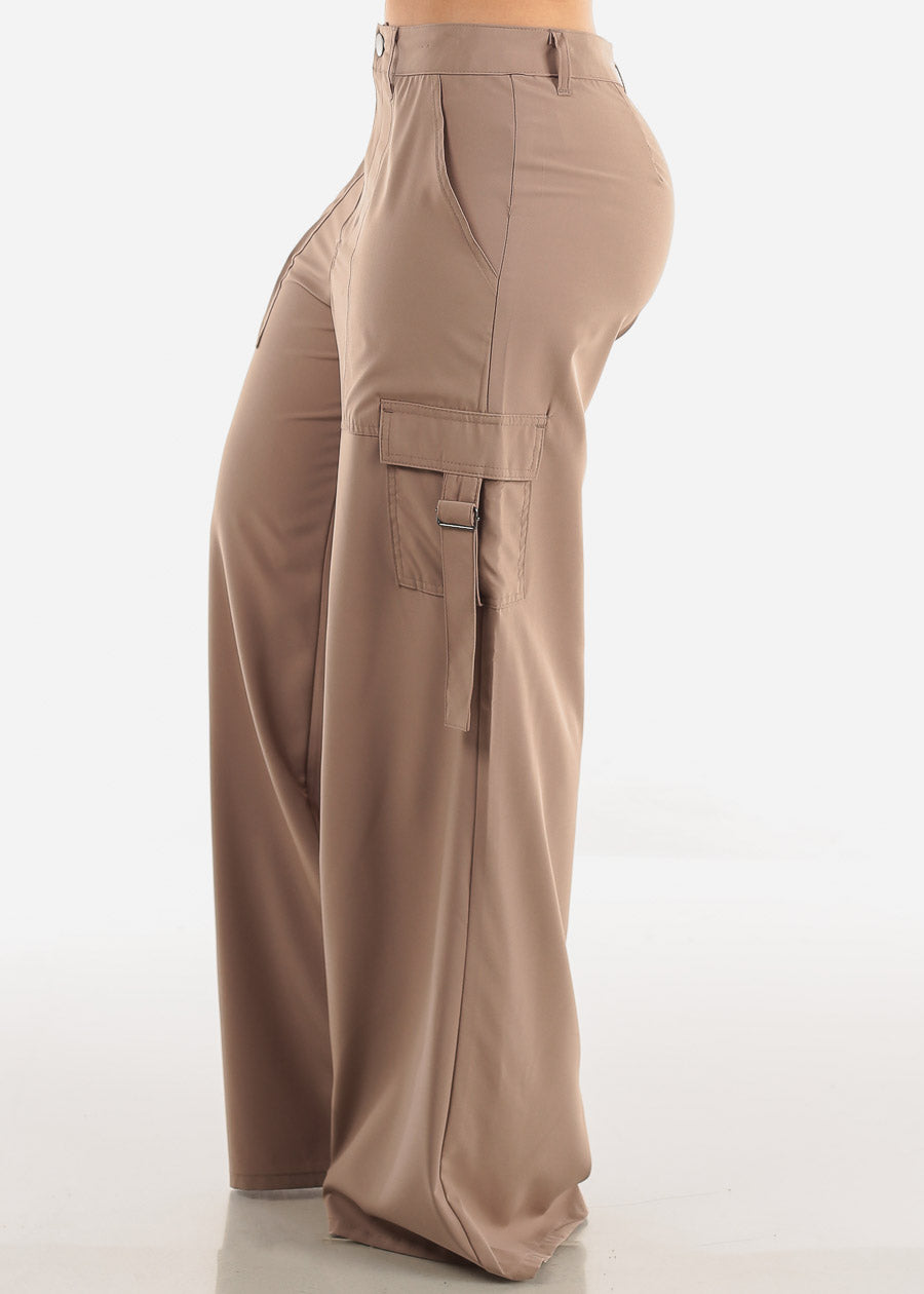 High Waisted Wide Leg Cargo Pants Taupe