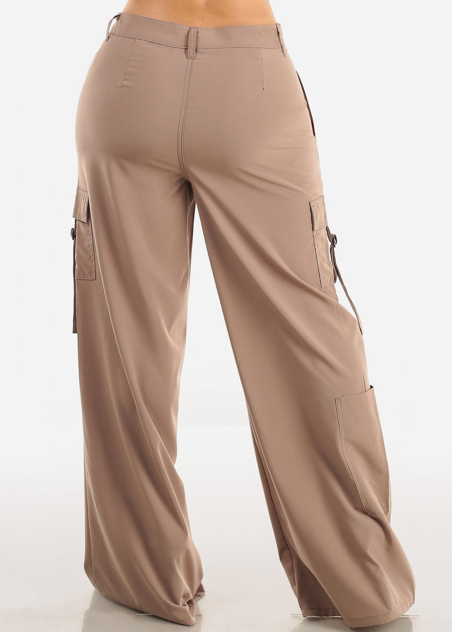 High Waisted Wide Leg Cargo Pants Taupe