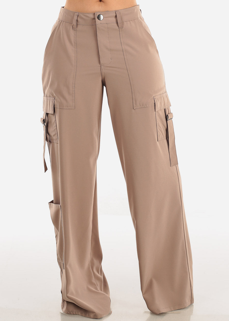 High Waisted Wide Leg Cargo Pants Taupe