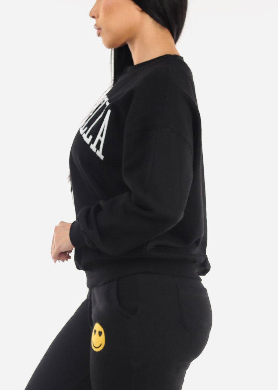 Relaxed Fit Black Fleece Sweatshirt "Ciao Bella"