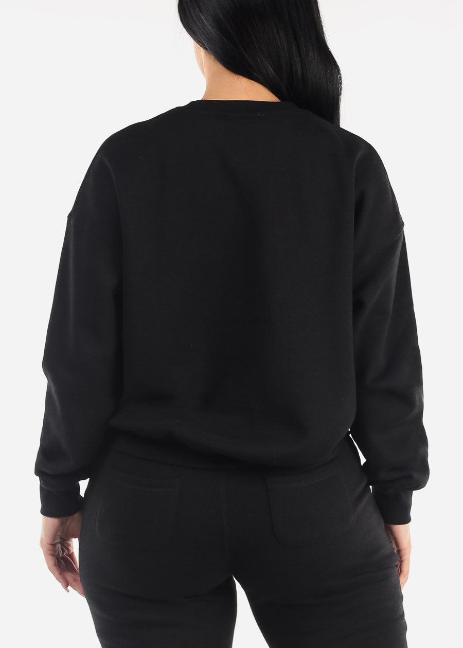 Relaxed Fit Black Fleece Sweatshirt "Ciao Bella"