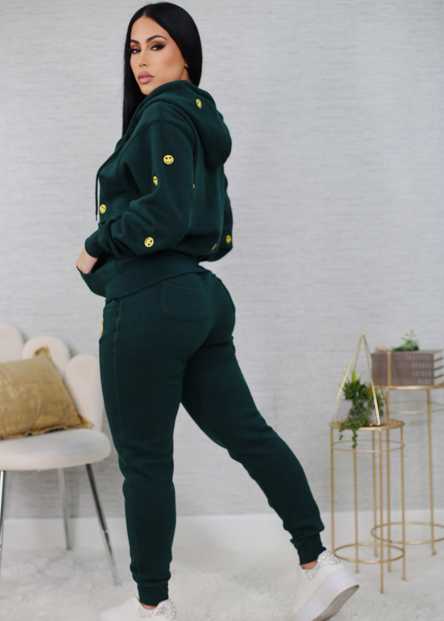 Drawstring Waist Fleece Jogger Pants Hunter Green