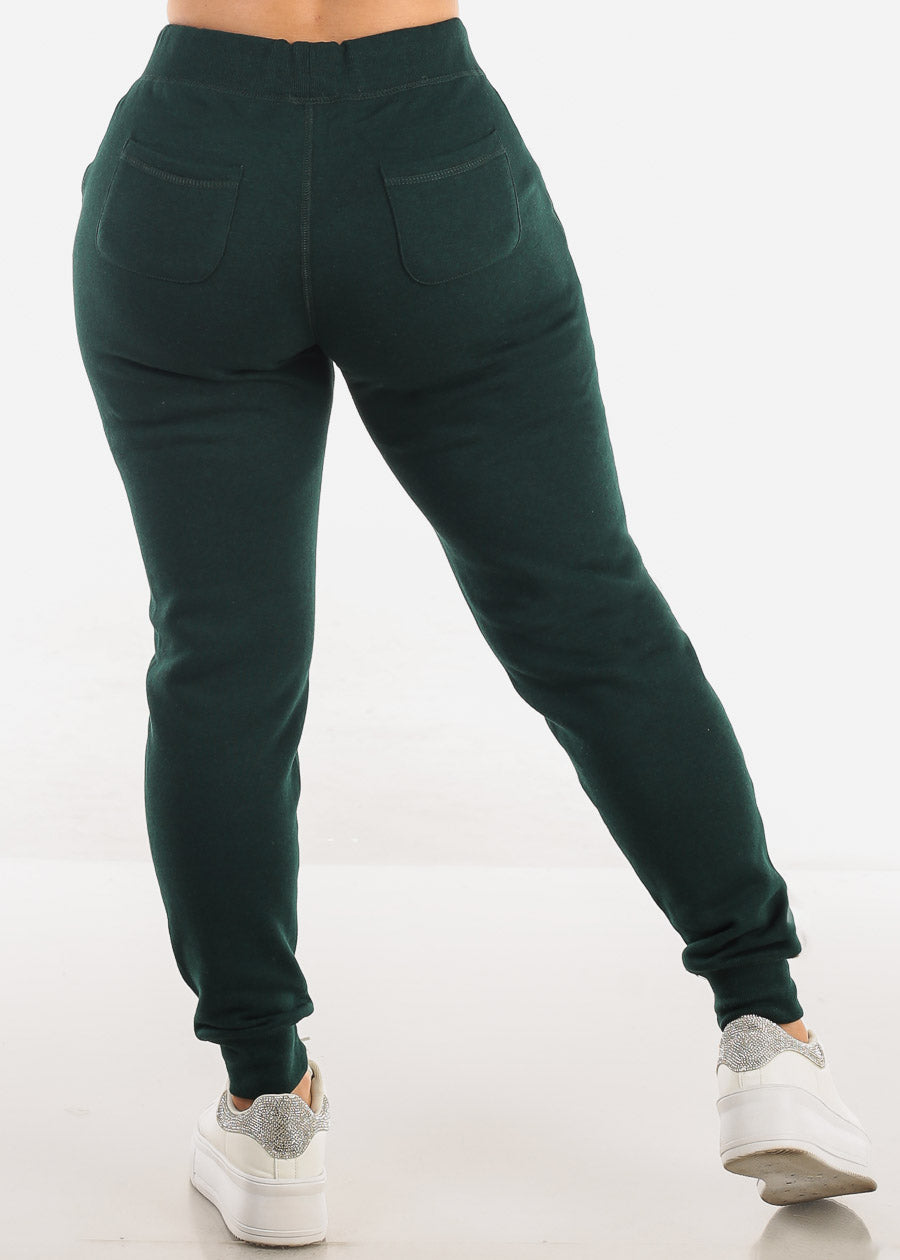 Drawstring Waist Fleece Jogger Pants Hunter Green