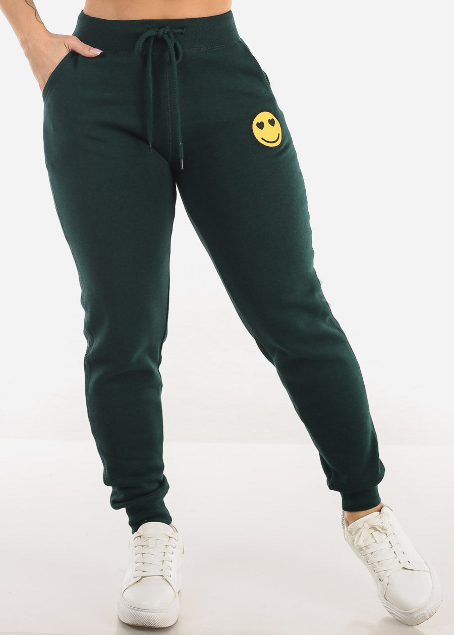 Drawstring Waist Fleece Jogger Pants Hunter Green