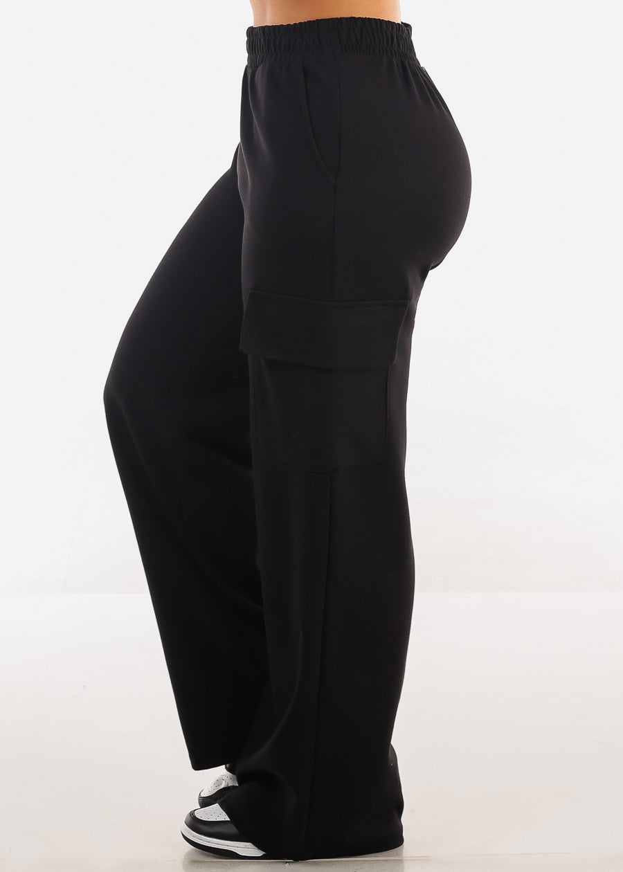 Super High Waist Wide Leg Cargo Pants Black