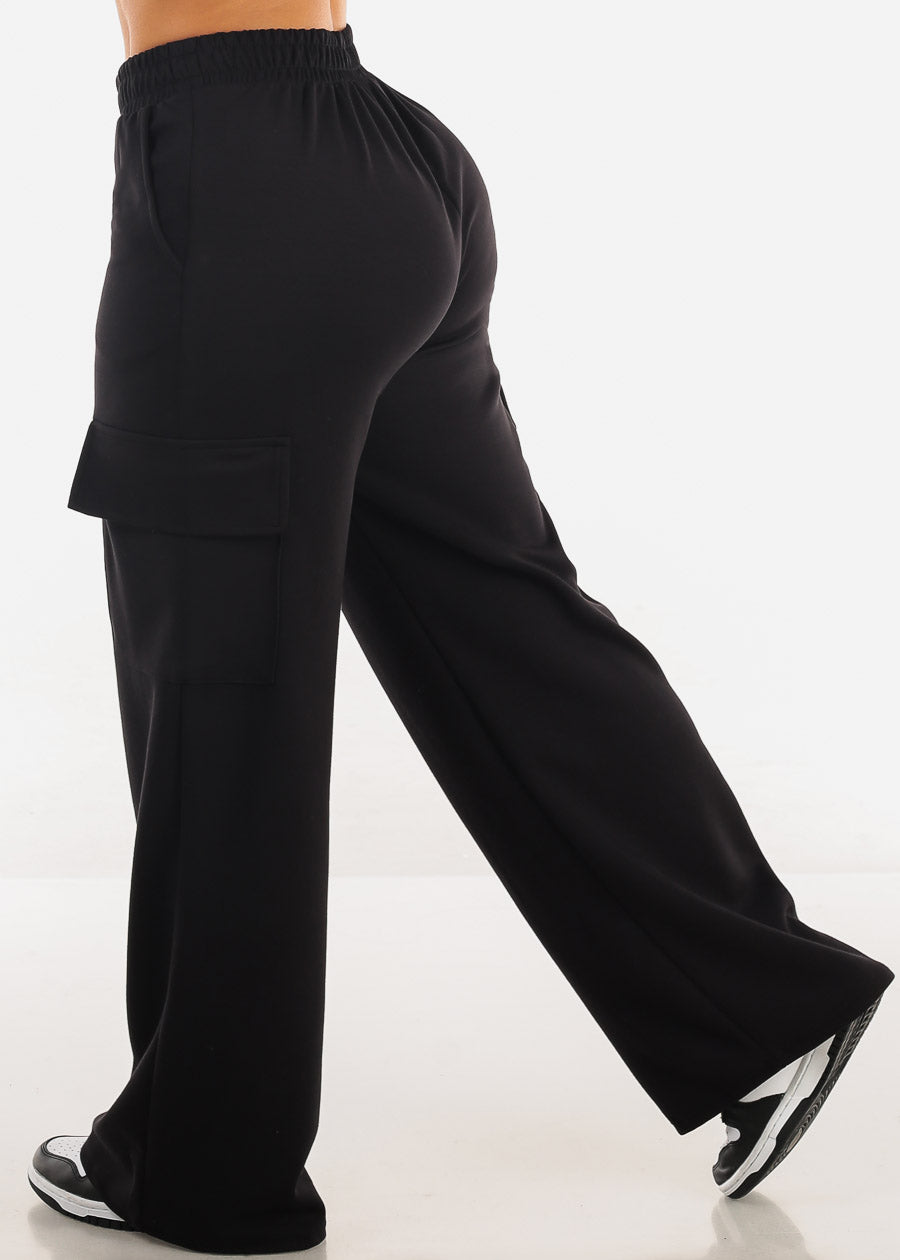 Super High Waist Wide Leg Cargo Pants Black