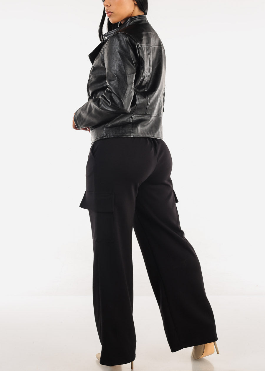 Super High Waist Wide Leg Cargo Pants Black