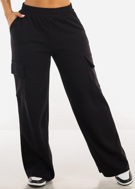 Super High Waist Wide Leg Cargo Pants Black