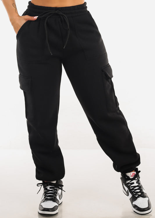 High Waist Cargo Sweatpants Black