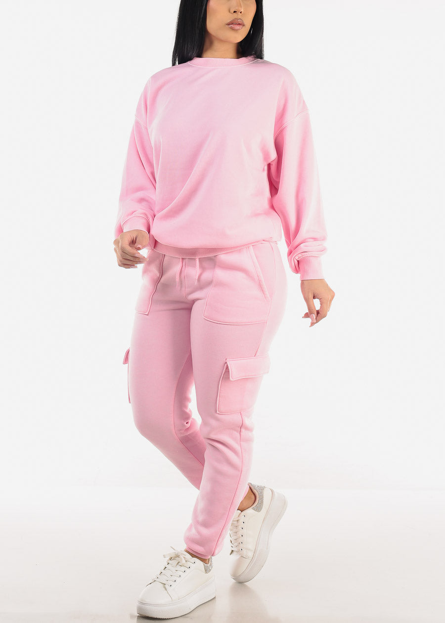 Relax Fit Fleece Oversized Burnout Sweatshirt Pink