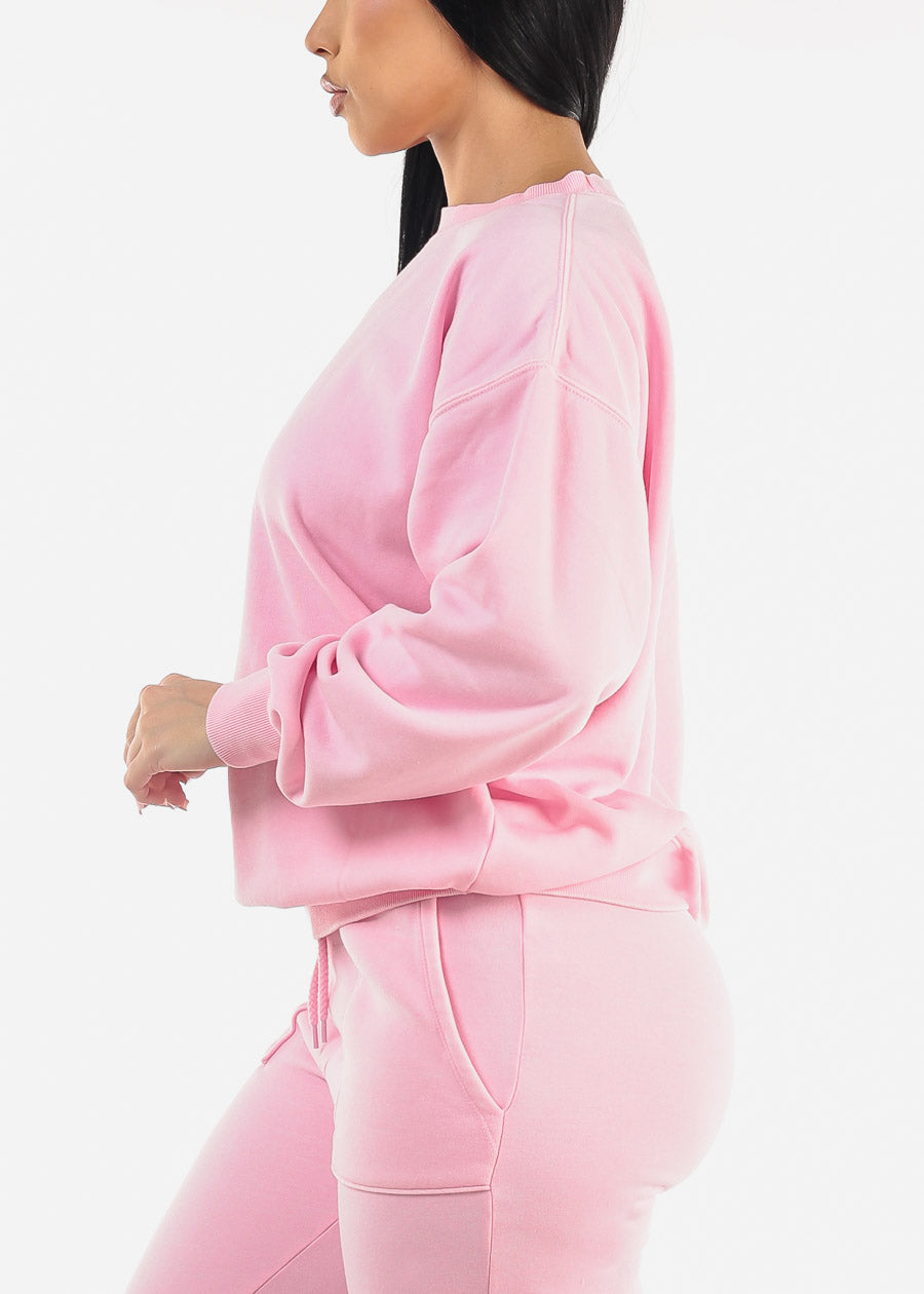 Relax Fit Fleece Oversized Burnout Sweatshirt Pink