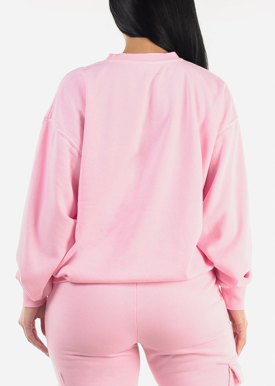 Relax Fit Fleece Oversized Burnout Sweatshirt Pink