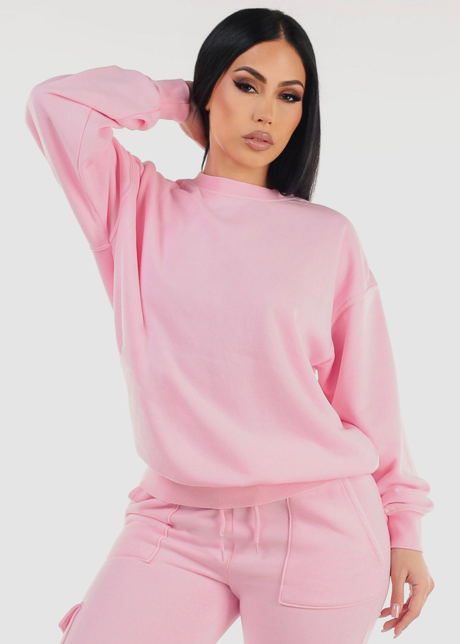 Relax Fit Fleece Oversized Burnout Sweatshirt Pink