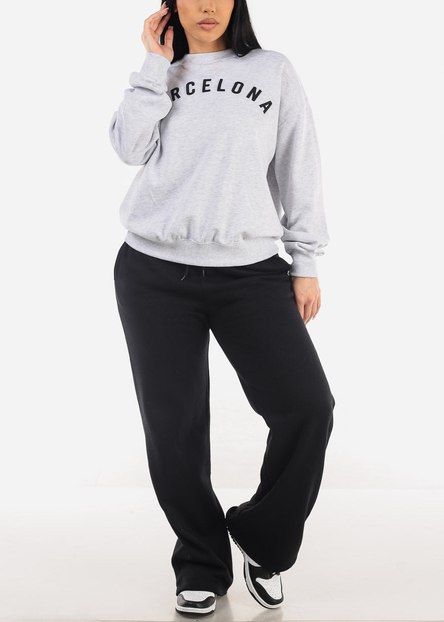 Relaxed Fit Crewneck Fleece Sweatshirt Grey "Barcelona"