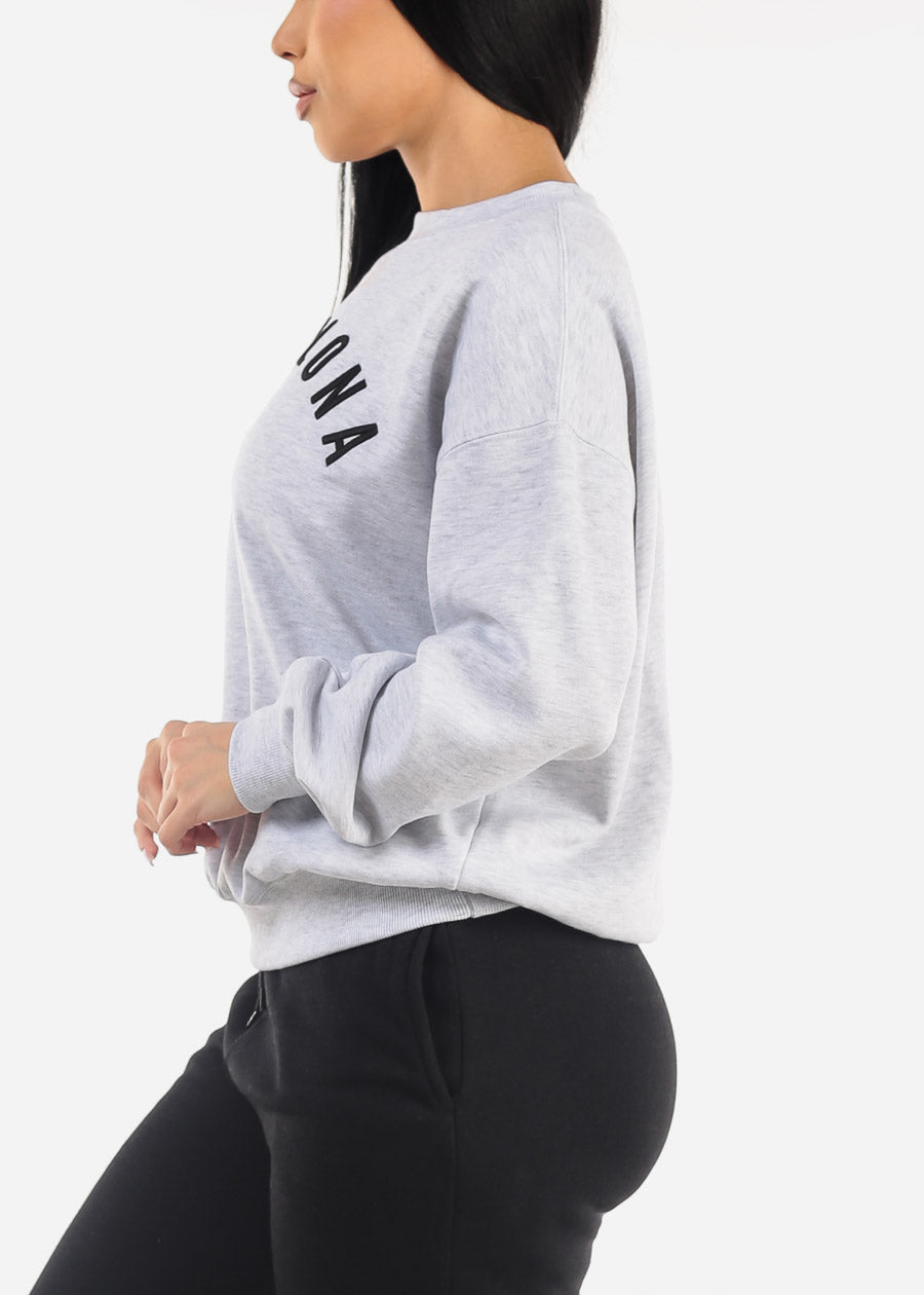 Relaxed Fit Crewneck Fleece Sweatshirt Grey "Barcelona"