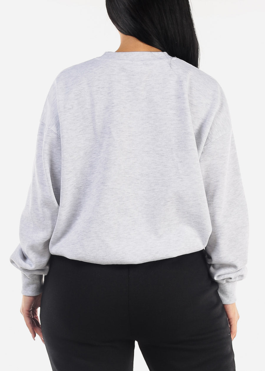 Relaxed Fit Crewneck Fleece Sweatshirt Grey "Barcelona"