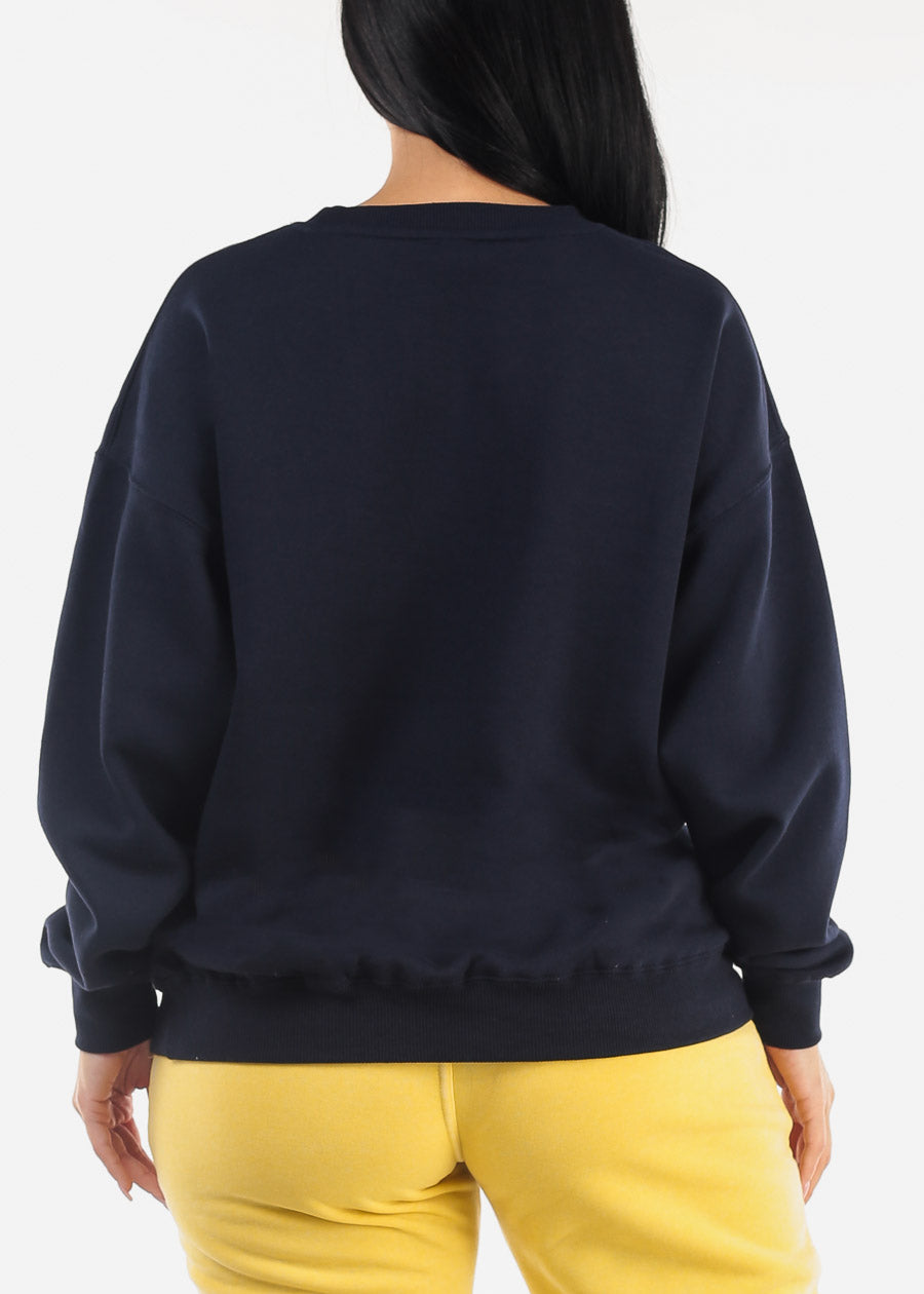 Relax Fit Fleece Oversized Sweatshirt Navy