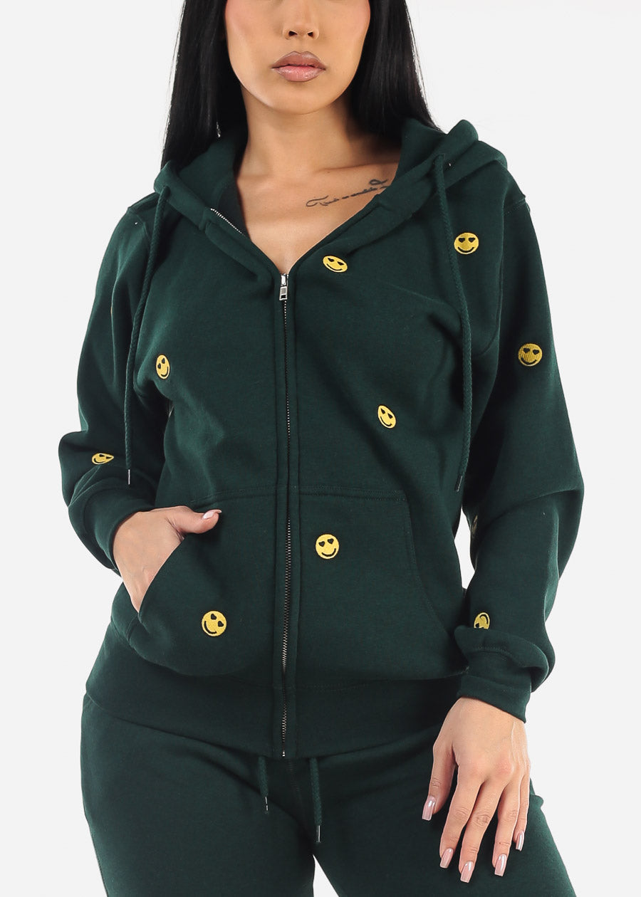 Zip Up Fleece Hoodie Hunter Green 