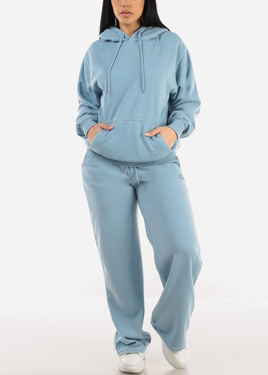 Oversized Fleece Pullover Hoodie Light Blue