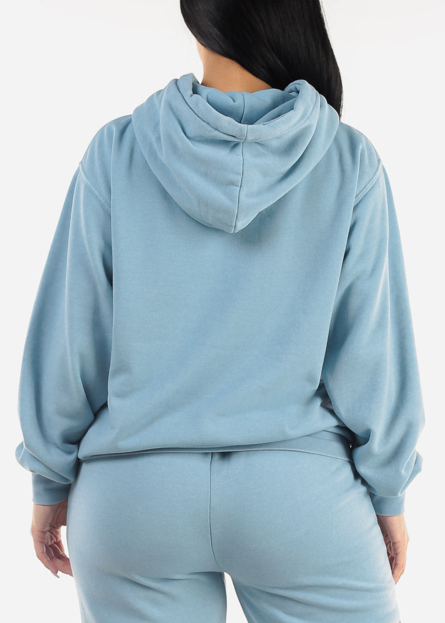 Oversized Fleece Pullover Hoodie Light Blue