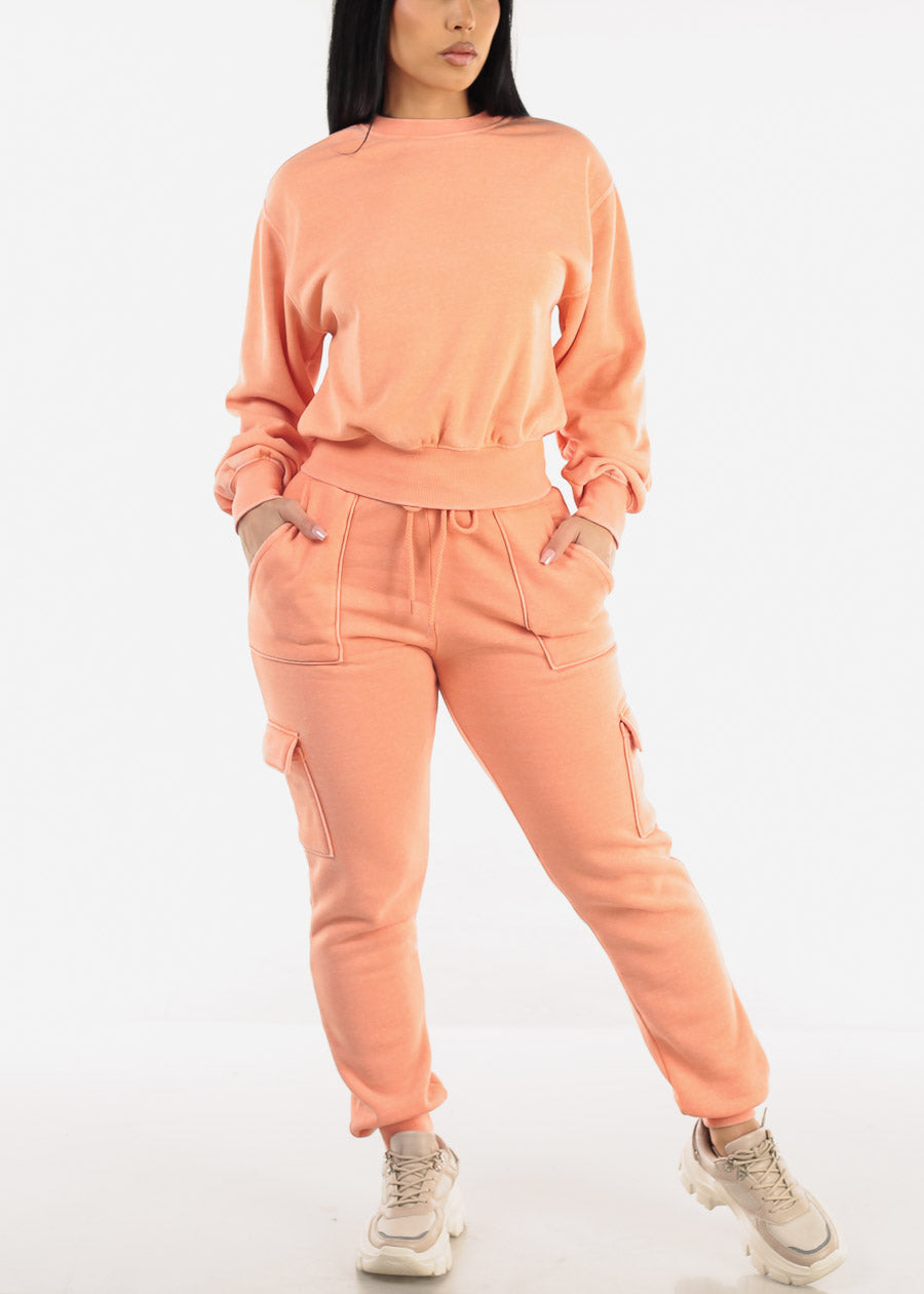 Long Sleeve Crewneck Fleece Sweatshirt Orange