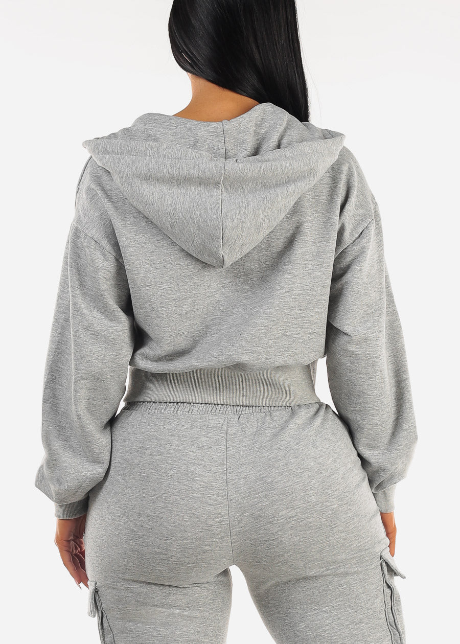 Zip Up Cropped Fleece Hoody Grey