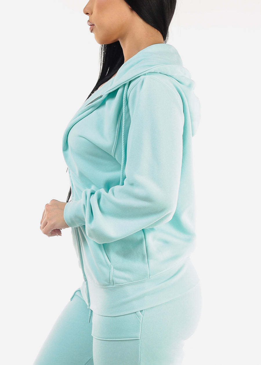 Oversized Zip Up Fleece Hoodie Aqua