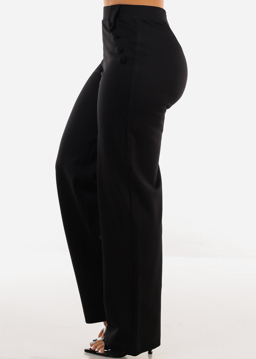 Super High Waist Black Formal Straight Dress Pants