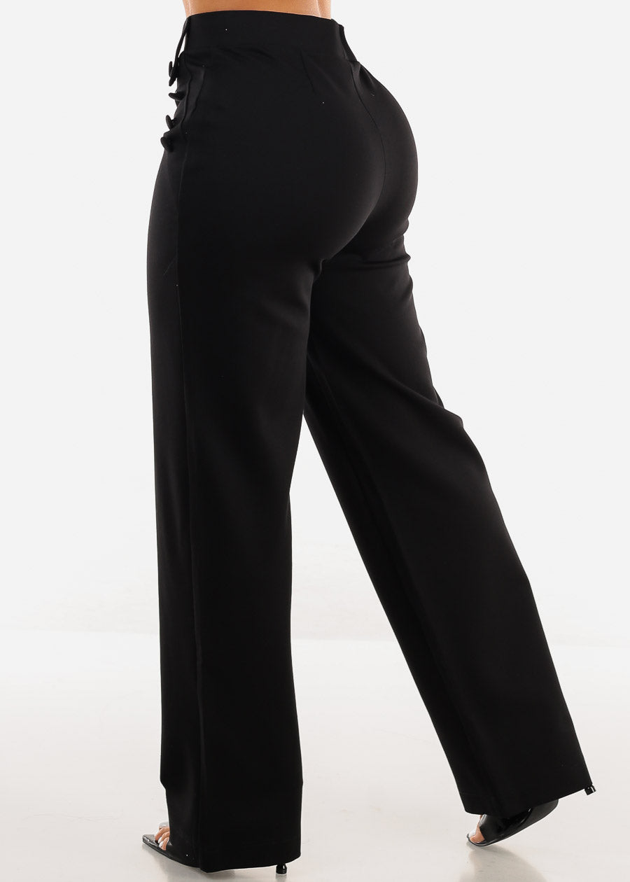 Super High Waist Black Formal Straight Dress Pants