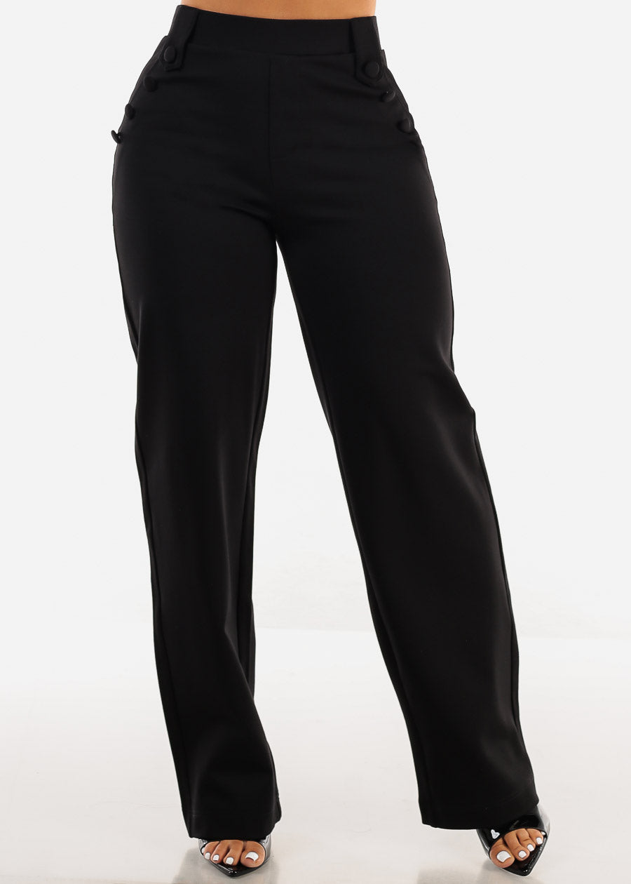 Super High Waist Black Formal Straight Dress Pants