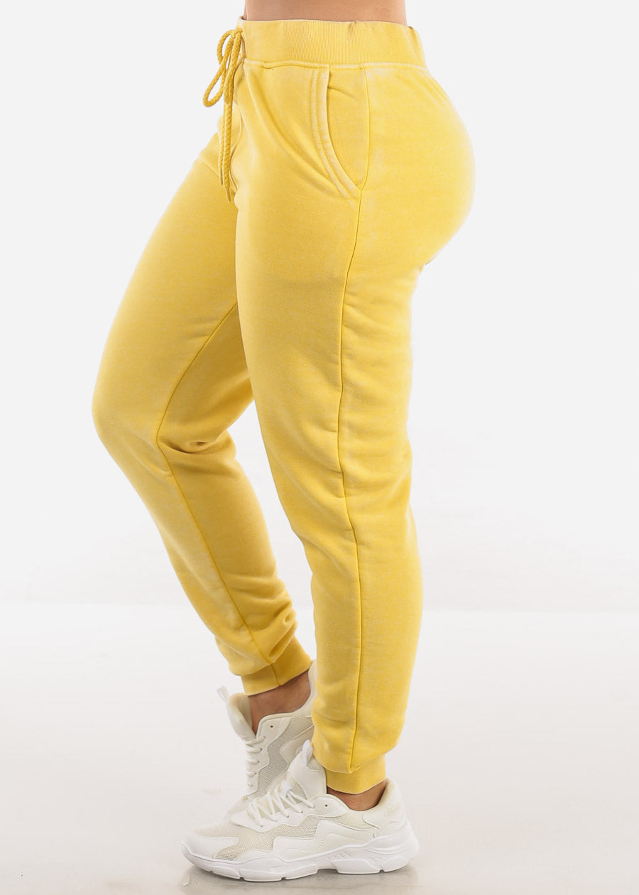 High Waist Fleece Burnout Relax Fit Jogger Pants Yellow