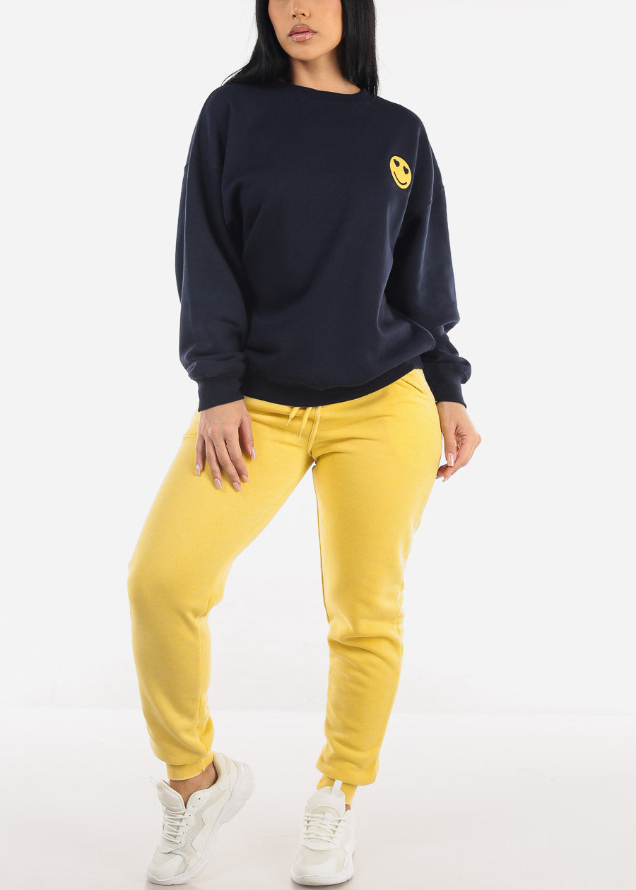 High Waist Fleece Burnout Relax Fit Jogger Pants Yellow