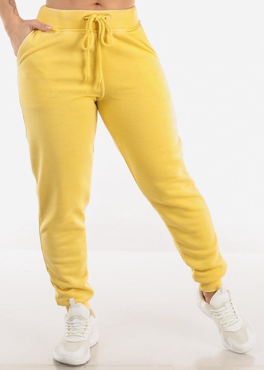 High Waist Fleece Burnout Relax Fit Jogger Pants Yellow