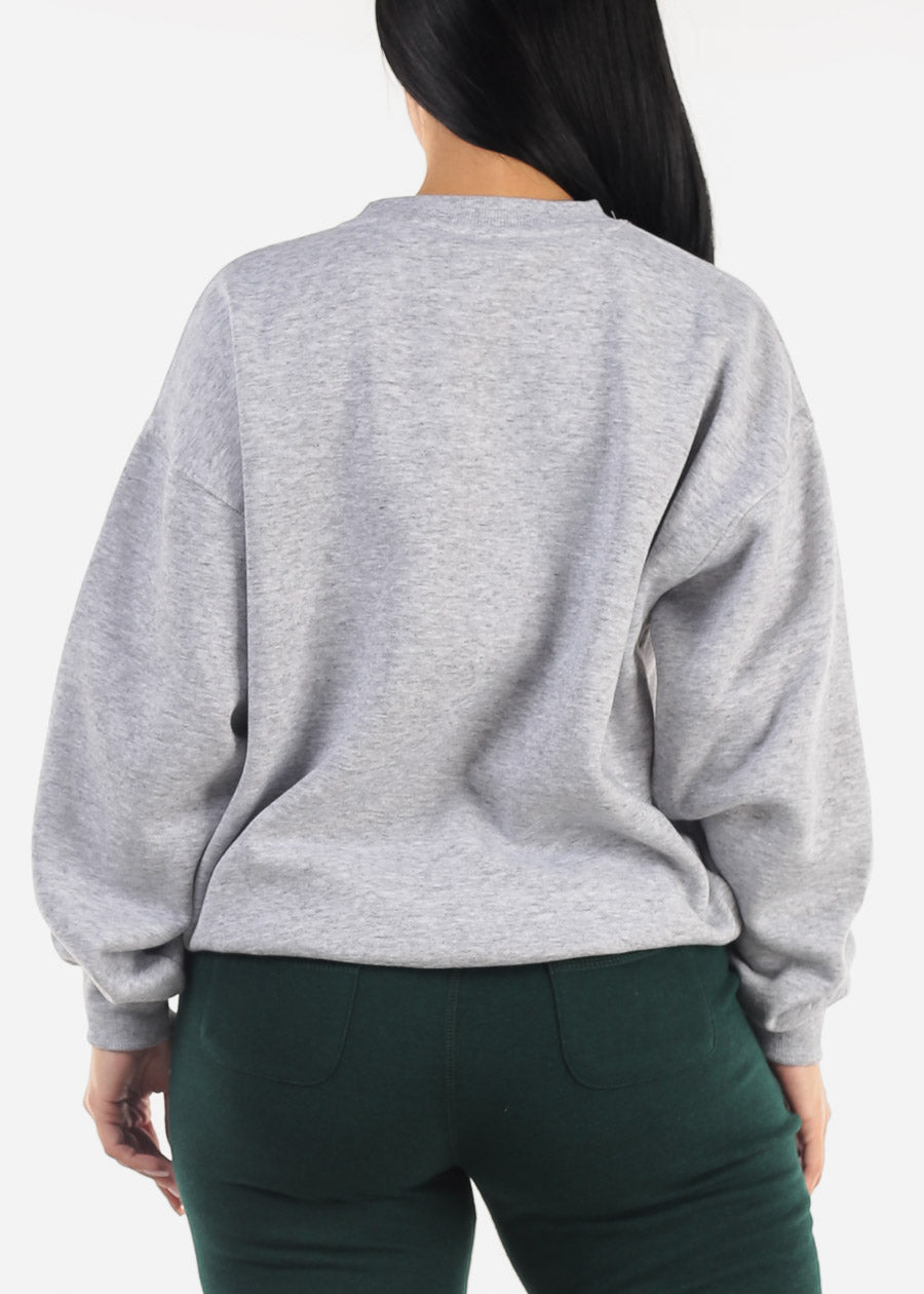 Relaxed Fit Fleece Sweatshirt Heather Grey "Merci"