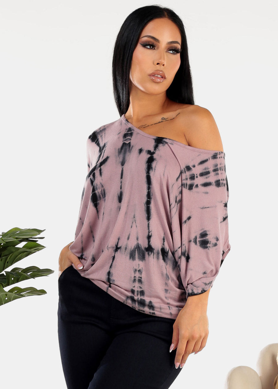 Boat Neckline Tie Dye Tunic Top Berry