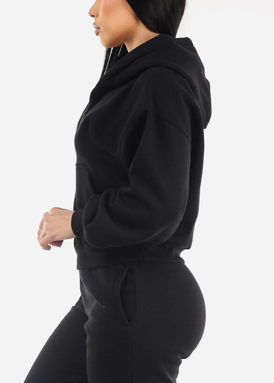 Half Zip Up Black Fleece Pullover Hoodie