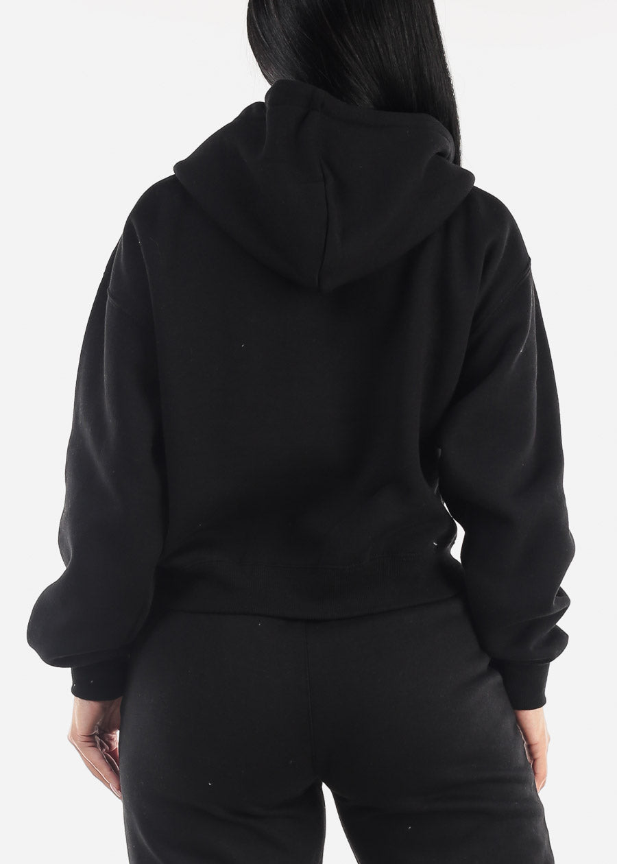 Half Zip Up Black Fleece Pullover Hoodie